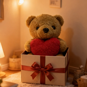 Ourson en peluche pour la Saint-Valentin, en coton PP, 20 cm, de haute qualité, avec cœur à câliner. - Product Image 1