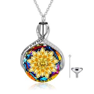 cremación de la joyería de plata esterlina volcán cristal círculo flor diseño regalo cenizas <span class=keywords><strong>pelo</strong></span> Memorial collar urna collar - Product Image 1