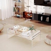 Mesa Rectangular Transparente Personalizada con Estante Abierto, Mesa de Centro Acrílica para Sala de Estar, Escritorio para Computadora, Decoración de Estilo Moderno