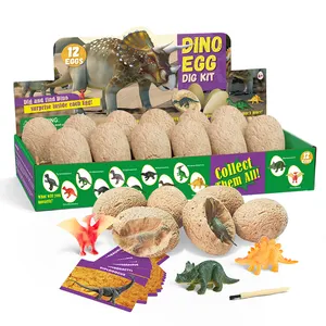 2024 brinquedos de dinossauro para crianças kit de escavação desenterrar fósseis 12 ovos de dinossauro conjunto ciência educacional haste