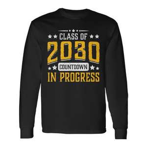 Camiseta de manga larga con estampado de la clase de 2030, cuenta regresiva en curso, Grad - Product Image 1