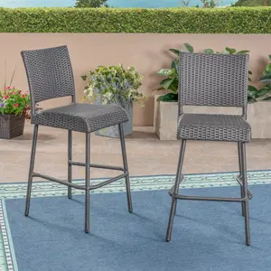 Yoho New 2 Wicker 30" Espresso Wicker Bar Stool With Arm