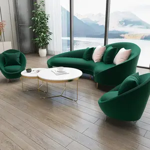 Modern daire kanepe kavisli ev dekor kadife kanepe mobilya oturma odası koltuk takımı
