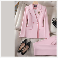 Ensemble de tailleur tissé 2 pièces Mier rouge uni à col en V pour femme, anti-plis, brodé, manches longues, fermeture à bouton unique, idéal pour le bureau