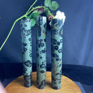 Cilindro di <span class=keywords><strong>diaspro</strong></span> Kambaba bohémien-<span class=keywords><strong>pietra</strong></span> naturale lucidata con motivi floreali e astratti, Design marmorizzato <span class=keywords><strong>verde</strong></span> e nero - Product Image 3