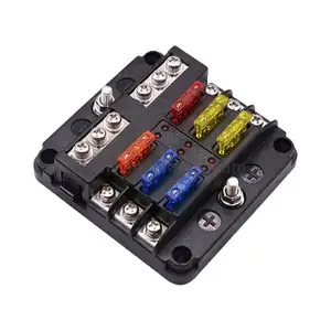 6Way DC 12V Fuse Holder LED Warning Indicator 6 Circuit Fuse Block Box with Negative Bus Waterproof Cover Blade Fuses Terminals