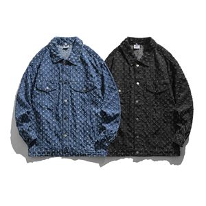 Hip Hop Azul Desgastado Bordado Personalizado Imprimir Jeans Venta al por mayor Negro Chaqueta de mezclilla Hombres - Product Image 1