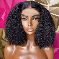 Perruque Bob Courte Pas Chère 4x4 Water Weave HD Transparente en Dentelle Frontale Cheveux Humains Ondulés et Bouclés Effet Mouillé pour Femmes
