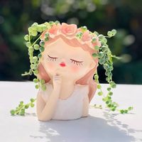Vas Pot Bunga Resin Gaya Nordik Eropa Kreatif dengan Desain Gadis Peri untuk Tanaman Sukulen-Merek VBD Hadiah Meja
