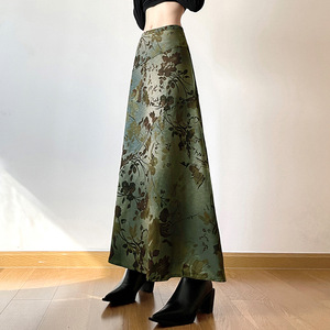 Falda Midi de temperamento adelgazante de cintura alta con diseño dividido Irregular de impresión Vintage para mujer - Product Image 2