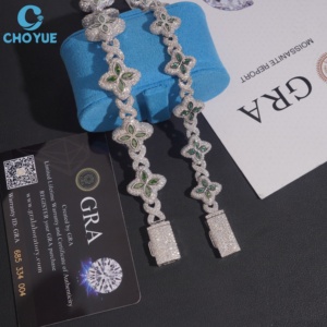 Brazalete de Plata 925 con Cruz y Flor de Moissanita, Bañado en Rodio, Joyería para Mujer, Uso Diario, para Bodas - Product Image 3