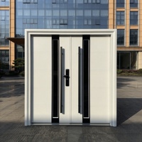 Porte d'entrée en acier moderne Zonle, robuste, blanche, anti-effraction, double, avec vitrage