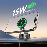 Cargador Inalámbrico para Auto de 15W con Carga Rápida, Soporte 2.0 con Fuerte Imán N52 y Puerto Tipo-C para iPhone