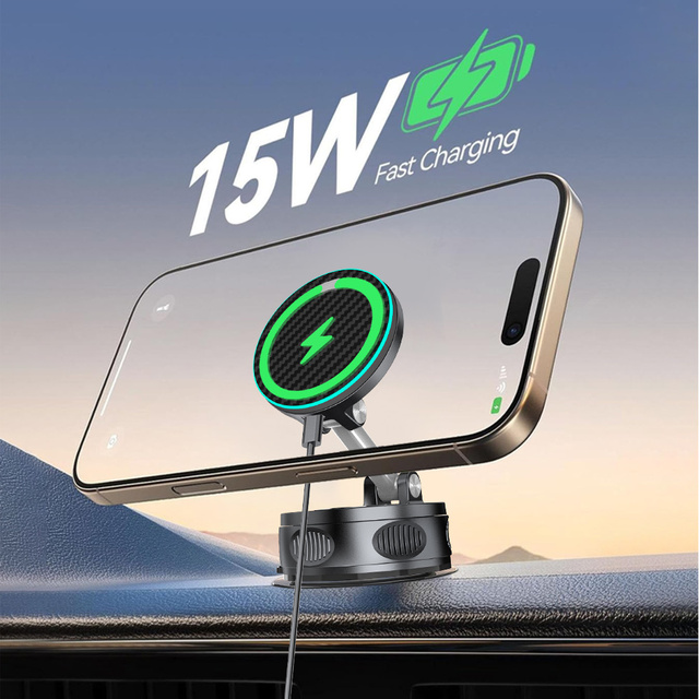 Wireless Car Charger 15W Fast Charge for 2.0 Mount with Strong N52 Magnet Suction and Type-C Port for IPhone/
