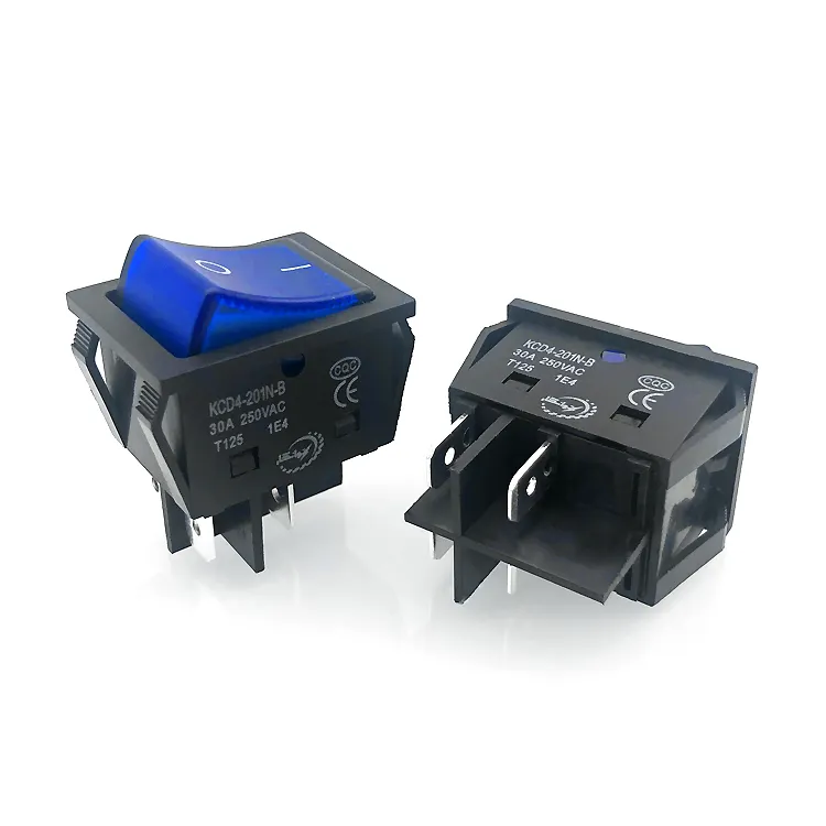 Blue ON-OFF Switch 4P/6P- 30A+ 250V T125 - KCD4-201N-B - with Neon Lamp inside Lighted button rocker switch