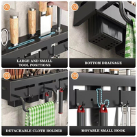 Étagère de Rangement de Cuisine en Acier au Carbone, Support Mural pour Couteaux, Épices, Baguettes et Ustensiles