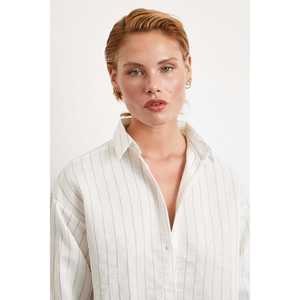 Camisa a Rayas de Algodón para Mujer, Blusa Blanca de Popelina Informal para el Día a Día con Botones - Product Image 6