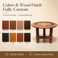Table basse ronde en bois avec incrustation en marqueterie, pieds en bois massif, mobile, taille personnalisée, fabrication OEM ODM