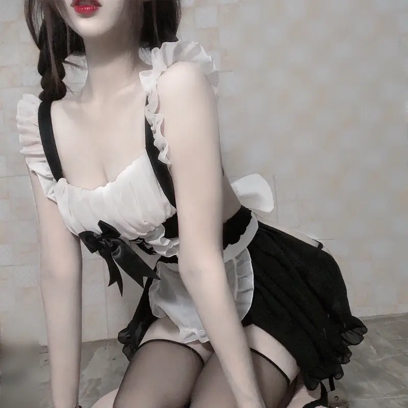 Valentine's Day Sexy Lingerie Maid Cute Maid Uniform Seductive Passion Set Chiffon Transparent Underwear