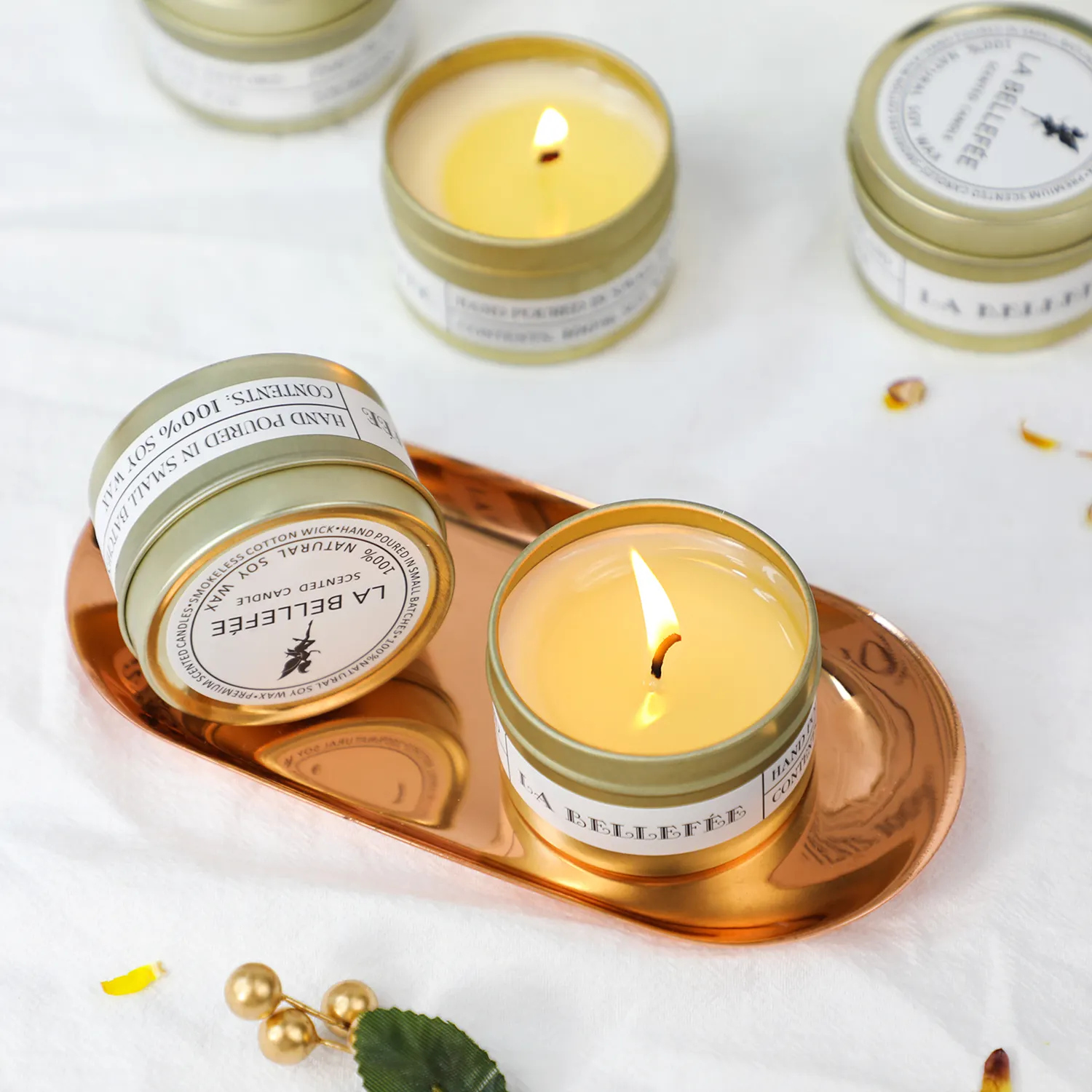 Kustom Dekorasi Organik Kedelai Aromaterapi Lilin Label Pribadi Timah Lilin Beraroma untuk Hadiah Set