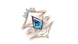 Anillo de Compromiso y Nupcial de Lujo en Plata de Ley 925 con Baño de Oro de 18K, con Alexandrita Certificada en Forma de Cometa, Luna de Mi Vida - Product Image 6