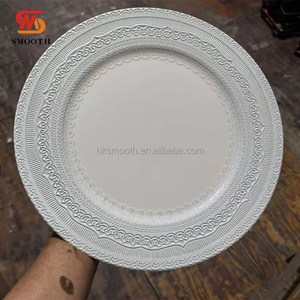 SMOOTH Hot Sell 13in Vintage White Plastic Charger <b>Plates</b> Round <b>Ceramic</b>-look Wedding Banquet Decorate Dinner Under <b>Plates</b> - Product Image 2