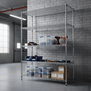 工業用5段耐久性調整可能クロムメッキワイヤーシェルフ-倉庫ラック＆ディスプレイラックメタリック - Product Image 3