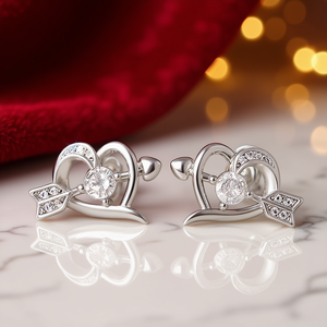 Orecchini a perno a forma di cuore bianco champagne in argento 925 con strass di cristallo taglio brillante rotondo, gioielli romantici da donna per matrimonio - Product Image 2