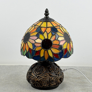 USB Dimmable Tiffany Stained Glass Sunflower <b>Table</b> Lamp Low Voltage Rose Embossed Base Vintage <b>Bedside</b> Decor Night Lamp - Product Image 4