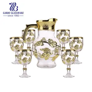 Ensembles de cruches Pichet en verre Personnalité Designs 7pcs Pots et bouilloires en verre à boire 1 cruche en verre et tasses avec poignée et couvercle