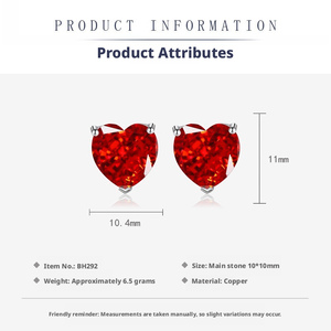 Fashion 12*12mm Heart Cut Red Cubic Zirconia Necklace Set Copper <b>Ice</b> Out High Carbon Diamond Jewelry 3 Piece Sets For Women - Product Image 3