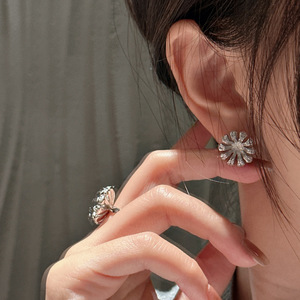 Boucles d'oreilles clous en argent pur S925, motif tournesol, simples et élégantes, design vintage en zircon, bijoux tendance - Product Image 2