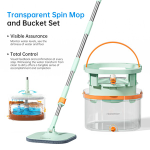 Homettler 2026 New TK/INS Hot Transparent Spin <strong>Mop</strong> &amp; Bucket Clean-dirty Water Separated Floor/<strong>Wall</strong> <strong>Mop</strong> Remove Hairs Pet Friendly - Product Image 1