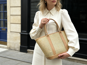 Sac fourre-tout rétro en rotin portable avec deux poignées, imperméable et réutilisable pour femmes, filles, plage, natation, extérieur, voyage, shopping - Product Image 5