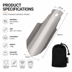 New Ultra Light Pure Titanium <b>Backpacking</b> Trowel Camping Shovel Outdoor Digging Tool for Hiking Toilet <b>Cat</b> Hole With Storage Bag - Product Image 2