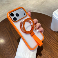 Étui ergonomique avec sangle de maintien pour iPhone 17 Pro Max, dos en acrylique mat avec béquille pliable et protection antichoc