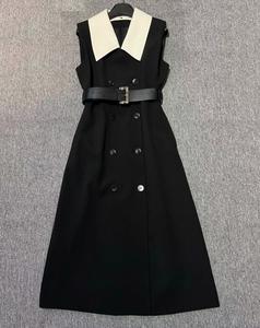 <span class=keywords><strong>Abito</strong></span> da Lavoro Donna Autunno Inverno 2025 di Alta Qualità, Nuovo Modello alla Moda con Colletto Risvoltato, Doppiopetto, Cintura, Lunghezza Metà Polpaccio, Colori Kaki e <span class=keywords><strong>Nero</strong></span>, Stile OL - Product Image 3