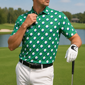 Camiseta Polo Personalizada con Estampado de Pelota de Golf y Tee para Hombre, de Secado Rápido, Elástica, OEM, ODM, Fabricante de Ropa de Golf de Marca Privada - Product Image 1