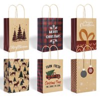SIEHNY Nouveau sac fourre-tout en papier kraft jaune vintage pour fête de Noël, design imprimé personnalisable, sac à main mignon