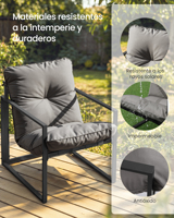 Ensemble de chaises longues de patio SONGMICS, 2 pièces, structure en acier, meubles de conversation d'extérieur avec siège rembourré et table d'appoint pour le jardin