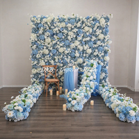 Großhandel Blau-Weiße 8*8ft Blumenwand Hochzeitsdekoration Seidenrosen-Hintergrund Künstliche Dekorative Blumenwand