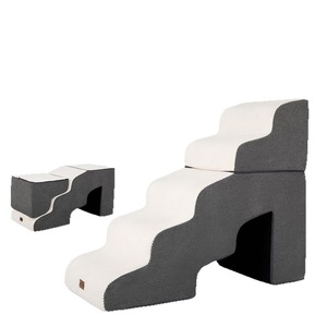 Foldable Pet Ladder 5 <b>Step</b> <b>Dog</b> <b>Step</b> Grey Anti Slip Indoor Use With Tunnel - Product Image 1