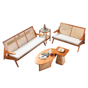 Ensemble de canapés sectionnels en rotin avec coussins moelleux inclinables, tressage en canne naturelle pour appartements, hôtels et espaces de vie - Product Image 5