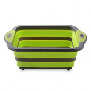 Home Kitchen Collapsible Bbq Prep Tub Green Water <b>Colander</b> Basket Folding <b>Plastic</b> Cutting Board with Container - Product Image 5