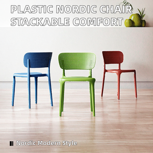 Chaise de salle à manger moderne nordique en plastique empilable avec dossier haut épaissi, confortable, pour la maison, les salons de thé et les restaurants - Product Image 2