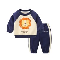 Ensemble de vêtements pour enfants de 0 à 6 ans, unisexe, printemps-automne, motif lion, sweat-shirt en tissu éponge de coton, pantalon, style européen-américain