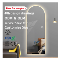Vente directe d'usine - Miroir mural décoratif sans cadre en forme d'arche, miroir de corps entier à LED fonctionnant sur piles avec éclairage LED