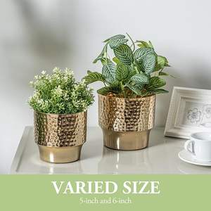 Modern Hammered <strong>Brass</strong> Tone Metal Planter <strong>Pots</strong> Decorative Flower <strong>Pot</strong> Plant Container Centerpiece - Product Image 2