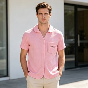 เสื้อโปโลผ้าขนหนู OEM สำหรับผู้ชาย, เสื้อโปโลลำลองแขนสั้นแบบกำหนดเองสำหรับผู้ชาย, เสื้อผ้าผู้ชายผ้าเทอร์รี่ 100% คอตตอน 350 กรัม ทรงหลวม - Product Image 5