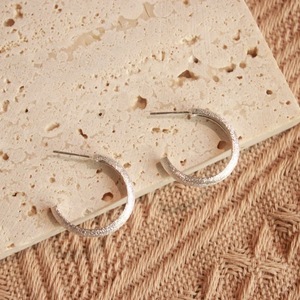 S925 Sterling <b>Silver</b> C-Shaped <b>Huggie</b> Earrings Brushed Texture Everyday Wear Stud Earrings - Product Image 4